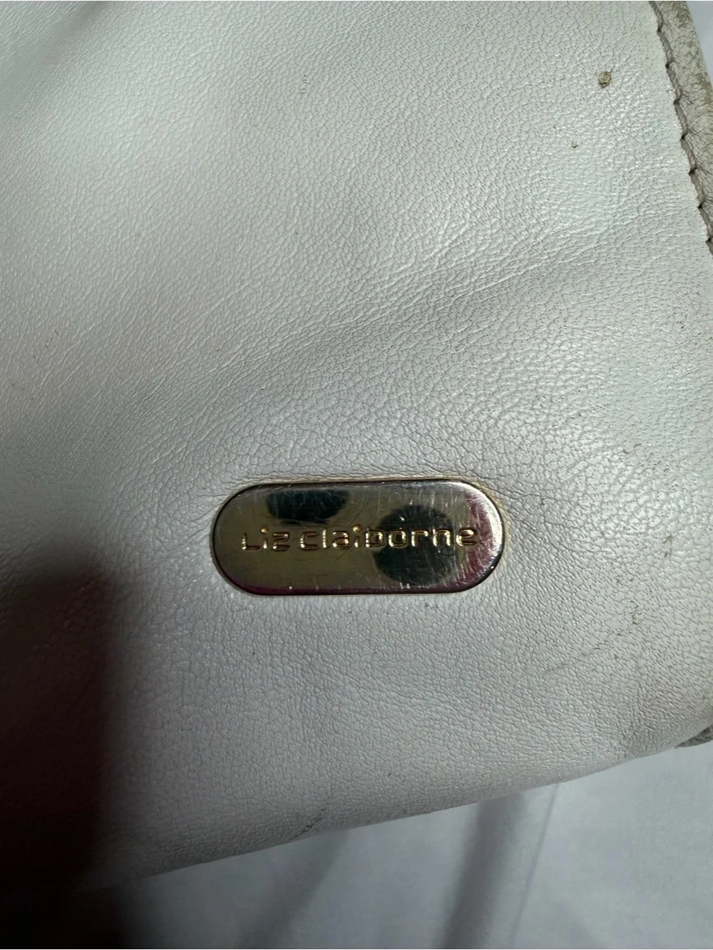 Liz Claiborne Genuine Leather White Satchel Brown Handle Shoulder Purse Bag